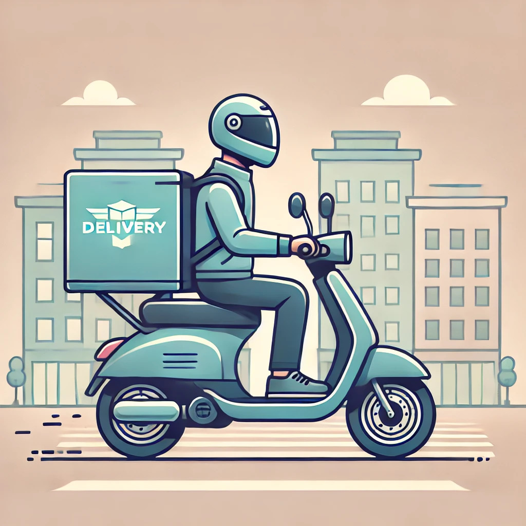 Illustration of a delivery agent riding a scooter